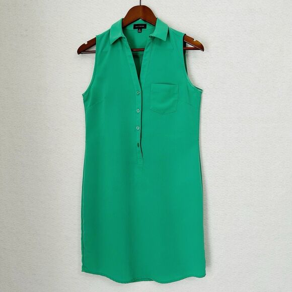 The Limited Shirt Dress Women XS Green Sleeveless Collar Preppy Classic Modest - Picture 11 of 12